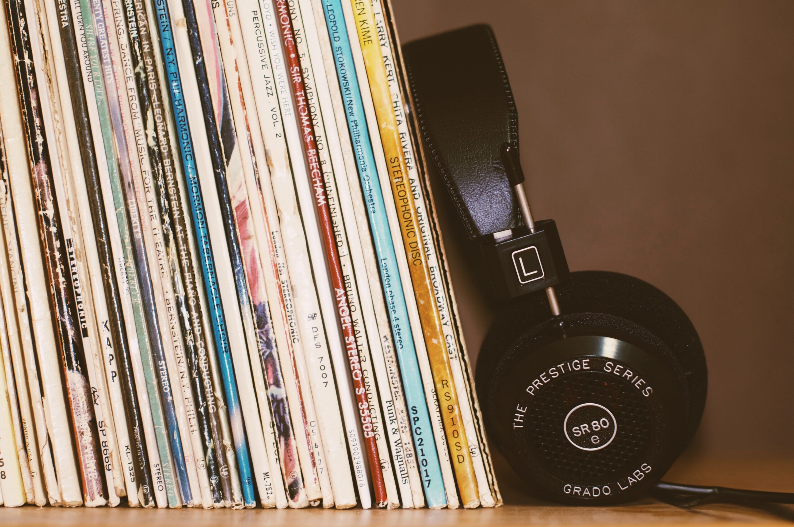 record albums and headphones