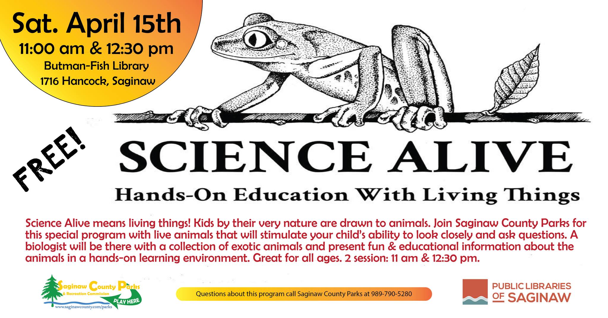 Free Science Alive event for kids with living animals