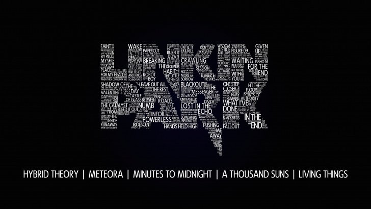 Text over a black background reads "LINKIN PARK, HYBRID THEORY, METEORA, MINUTES TO MIDNIGHT, A THOUSAND SUNS, LIVING THINGS